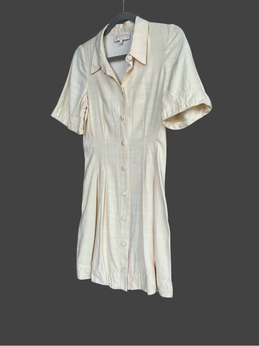 SEZANE Buttercream Ecru Linen Button Down Belted Mini Shirt Dress Gemma Dress - Picture 10 of 16